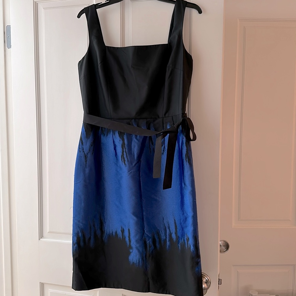 Rickie freeman TERI JON metallic blue and black sleeveless midi dress 10